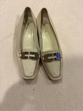 Prada Cream Leather Loafers with Silver Bit
